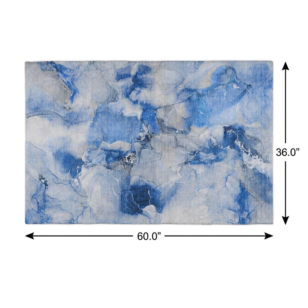 3' X 5' Navy Blue And Denim Blue Abstract Shag Washable Area Rug With UV Protection - HomeRoots - Flyclothing LLC