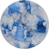 8' Navy Blue And Denim Blue Abstract Shag Washable Round Rug With UV Protection - HomeRoots - Flyclothing LLC