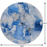 8' Navy Blue And Denim Blue Abstract Shag Washable Round Rug With UV Protection - HomeRoots - Flyclothing LLC