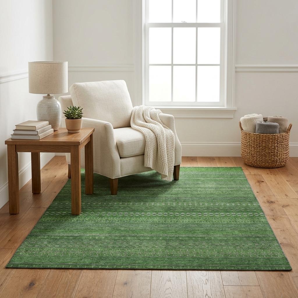 5' X 8' Fern Green And Green Striped Shag Washable Area Rug With UV Protection - HomeRoots - Flyclothing LLC