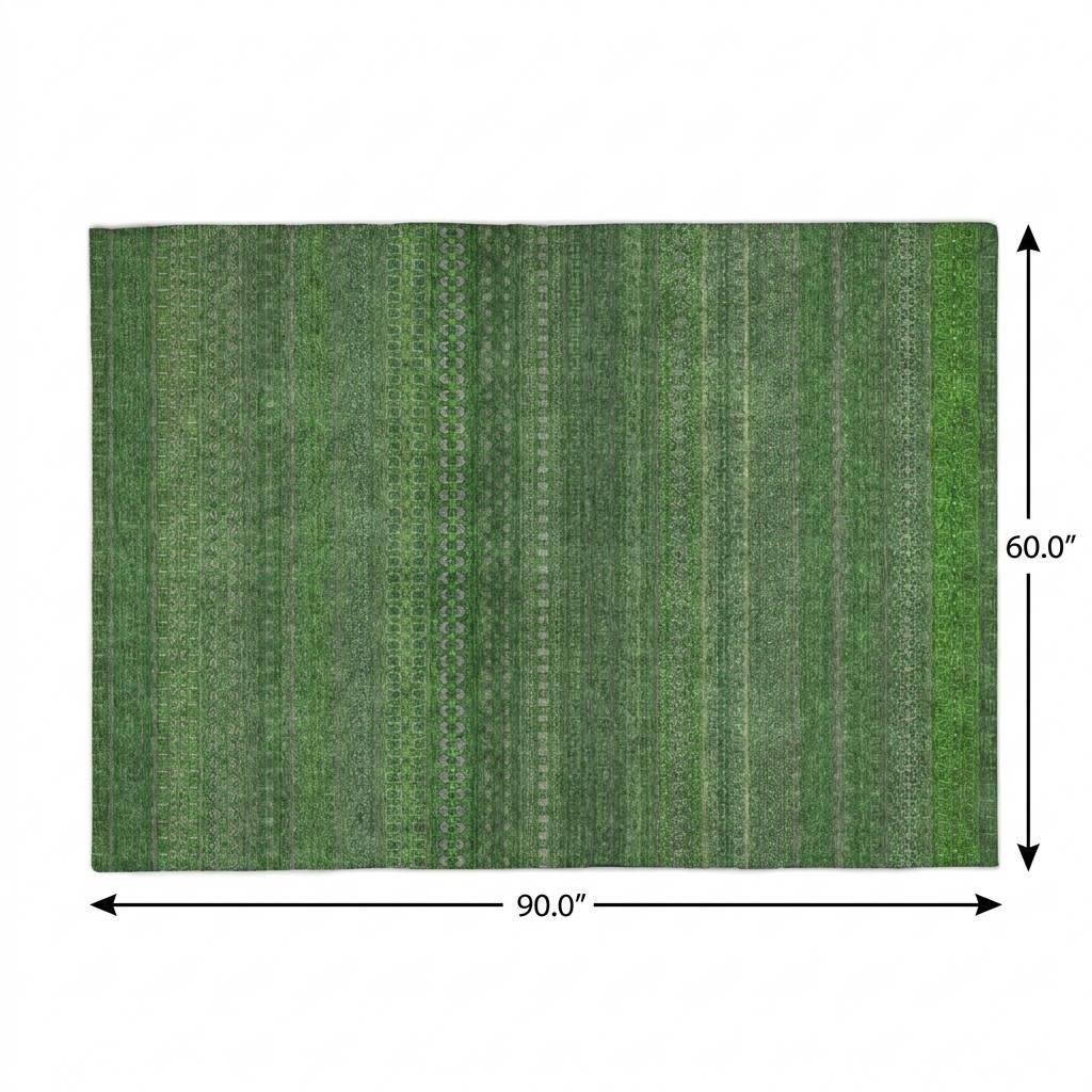 5' X 8' Fern Green And Green Striped Shag Washable Area Rug With UV Protection - HomeRoots - Flyclothing LLC