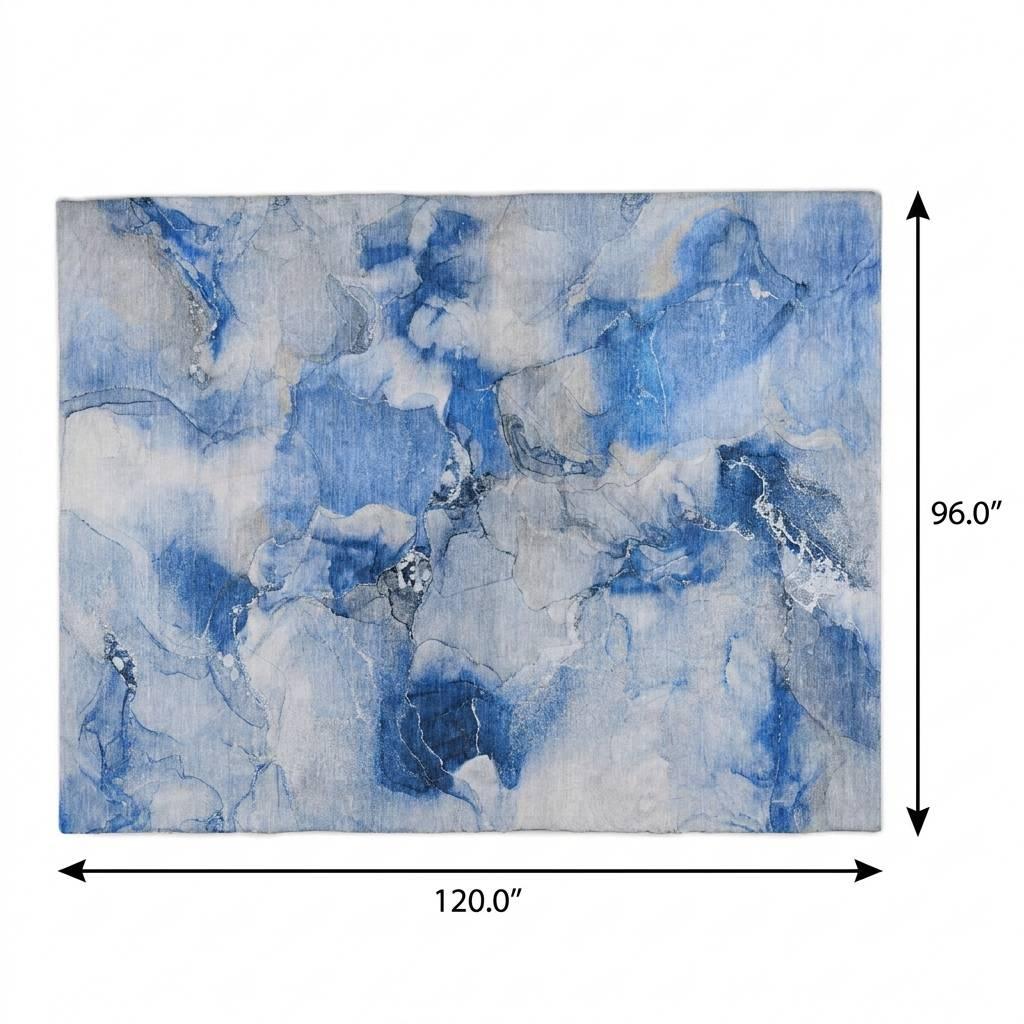 8' X 10' Navy Blue And Denim Blue Abstract Shag Washable Area Rug With UV Protection - HomeRoots - Flyclothing LLC
