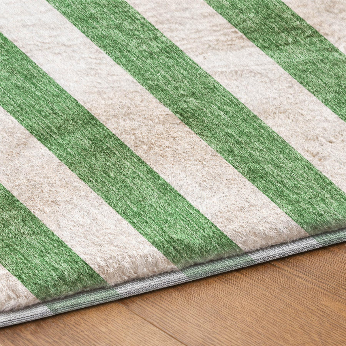8' X 10' Green And Ivory Striped Shag Washable Area Rug With UV Protection - HomeRoots - Flyclothing LLC