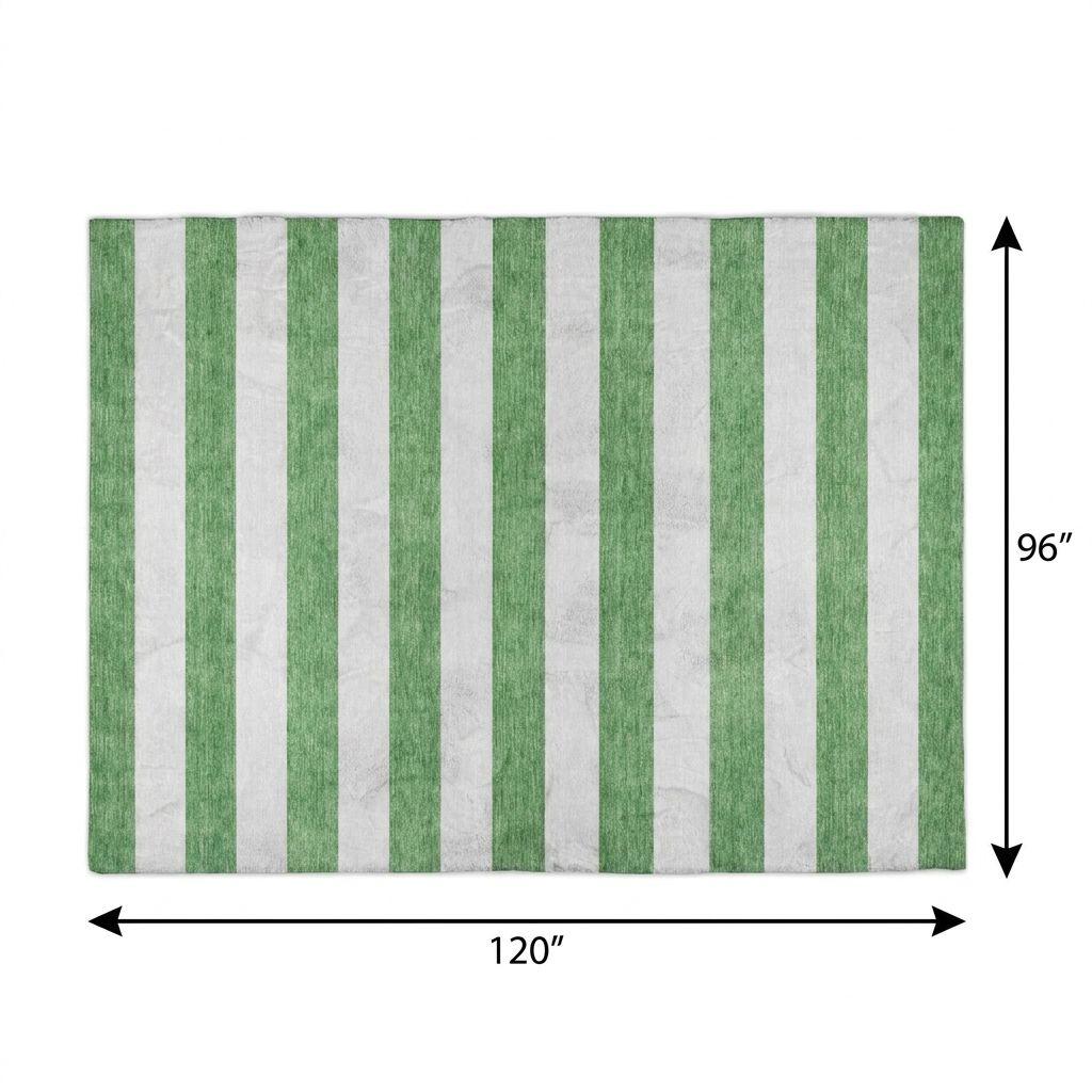 8' X 10' Green And Ivory Striped Shag Washable Area Rug With UV Protection - HomeRoots - Flyclothing LLC