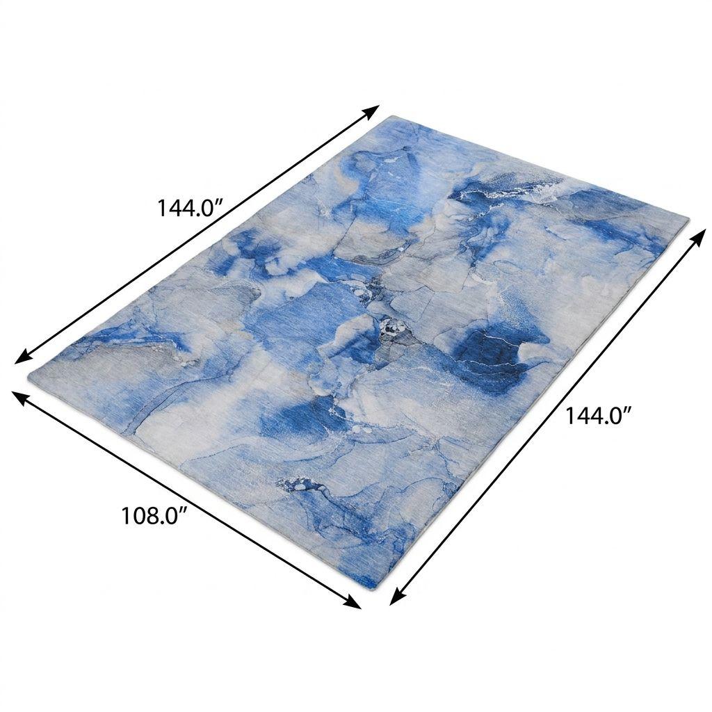 9' X 12' Navy Blue And Denim Blue Abstract Shag Washable Area Rug With UV Protection - HomeRoots - Flyclothing LLC