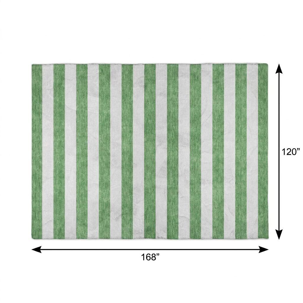 10' X 14' Green And Ivory Striped Shag Washable Area Rug With UV Protection - HomeRoots - Flyclothing LLC