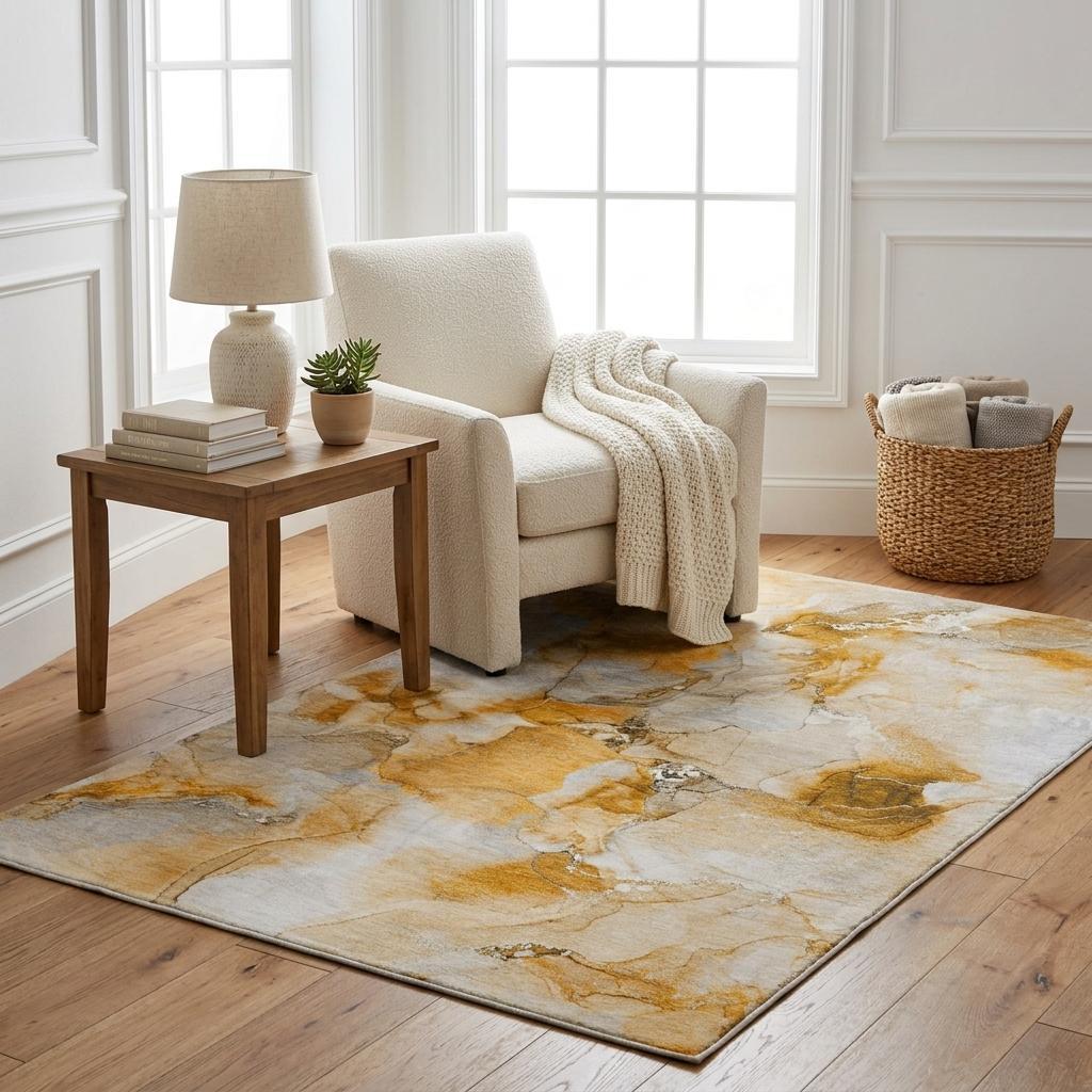 5' X 8' Orange And Copper Abstract Shag Washable Area Rug With UV Protection - HomeRoots - Flyclothing LLC