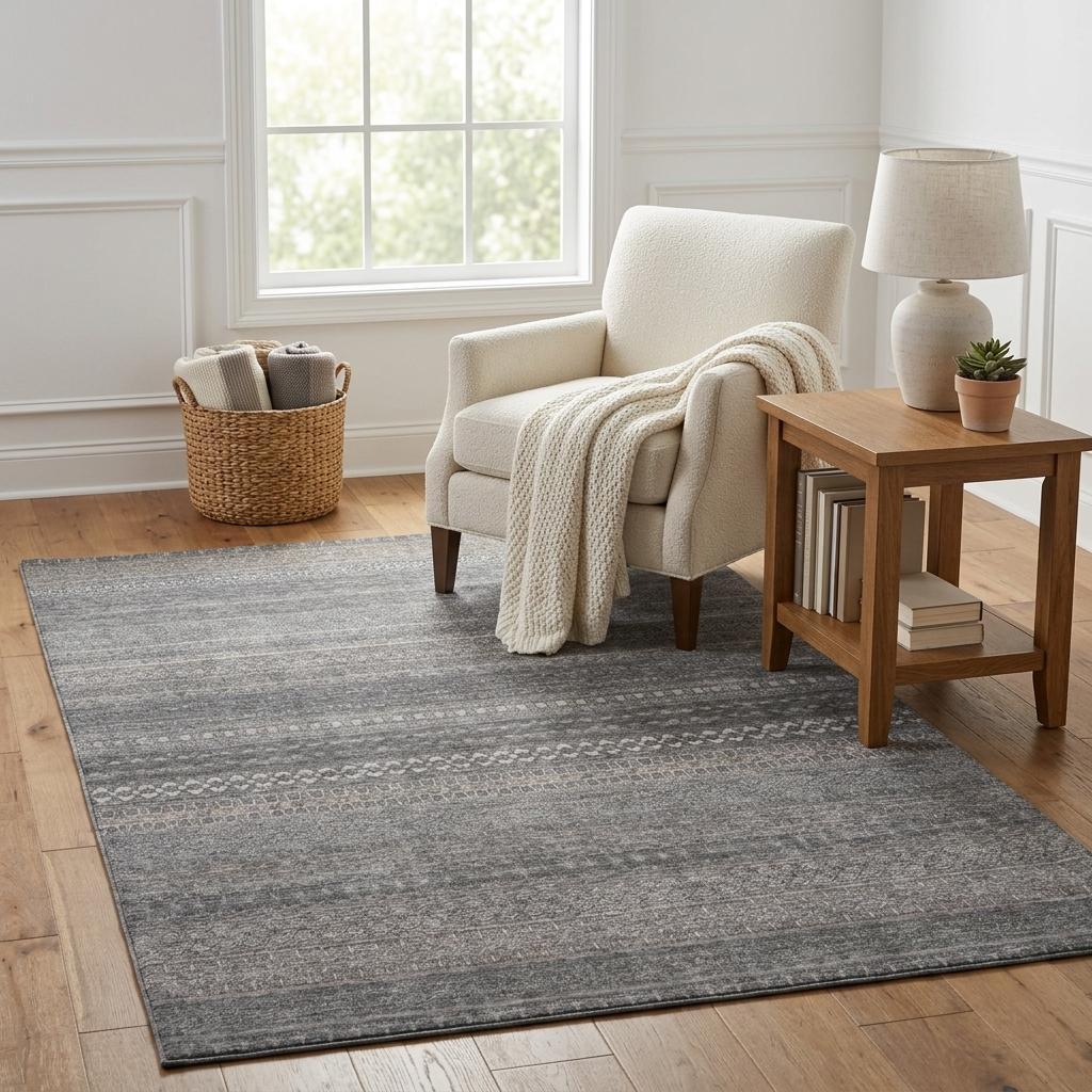 5' X 8' Gray And Charcoal Striped Shag Washable Area Rug With UV Protection - HomeRoots - Flyclothing LLC