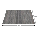 5' X 8' Gray And Charcoal Striped Shag Washable Area Rug With UV Protection - HomeRoots - Flyclothing LLC