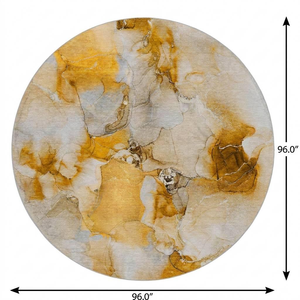 8' Orange And Copper Abstract Shag Washable Round Rug With UV Protection - HomeRoots - Flyclothing LLC
