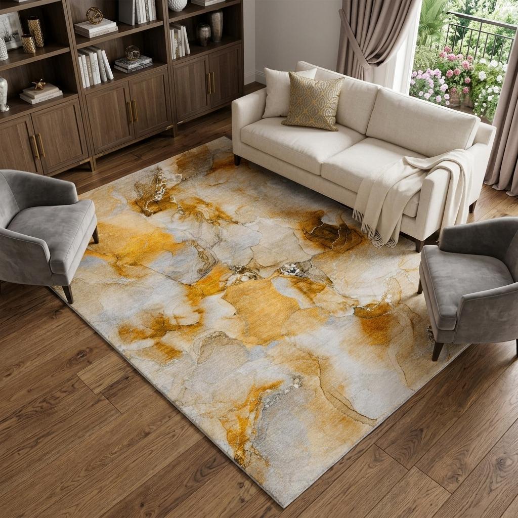 8' X 10' Orange And Copper Abstract Shag Washable Area Rug With UV Protection - HomeRoots - Flyclothing LLC