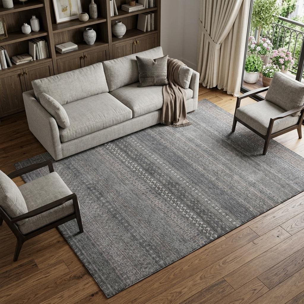 8' X 10' Gray And Charcoal Striped Shag Washable Area Rug With UV Protection - HomeRoots - Flyclothing LLC