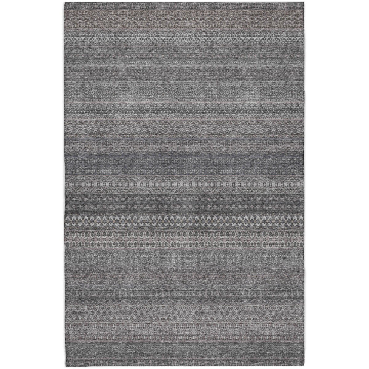 8' X 10' Gray And Charcoal Striped Shag Washable Area Rug With UV Protection - HomeRoots - Flyclothing LLC
