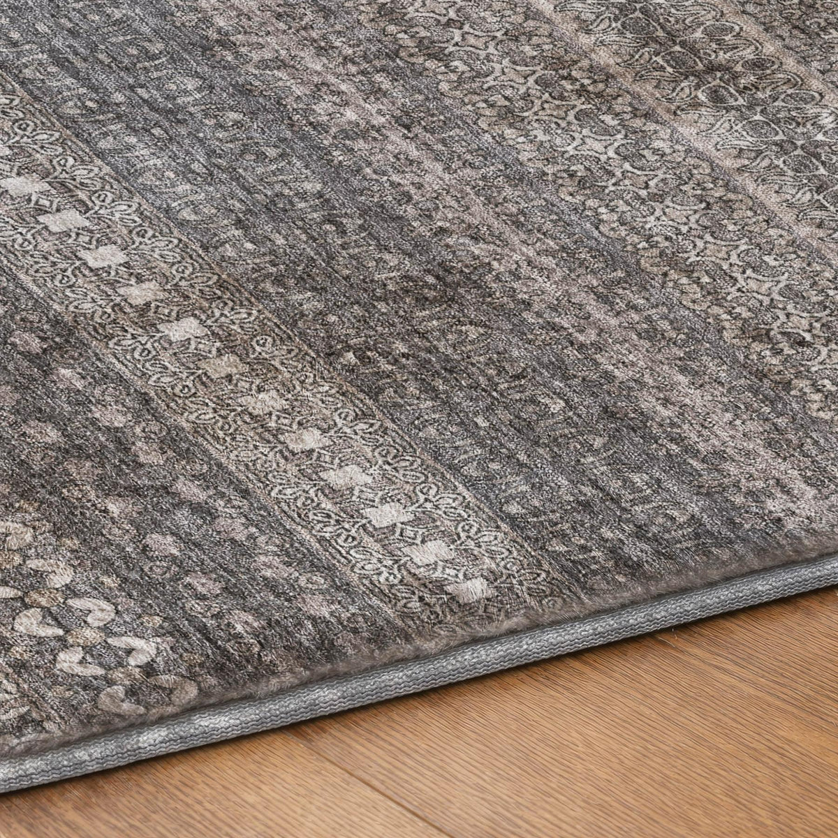 8' X 10' Gray And Charcoal Striped Shag Washable Area Rug With UV Protection - HomeRoots - Flyclothing LLC