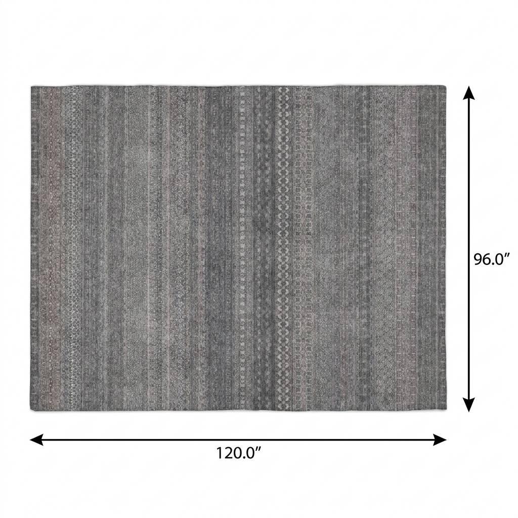 8' X 10' Gray And Charcoal Striped Shag Washable Area Rug With UV Protection - HomeRoots - Flyclothing LLC