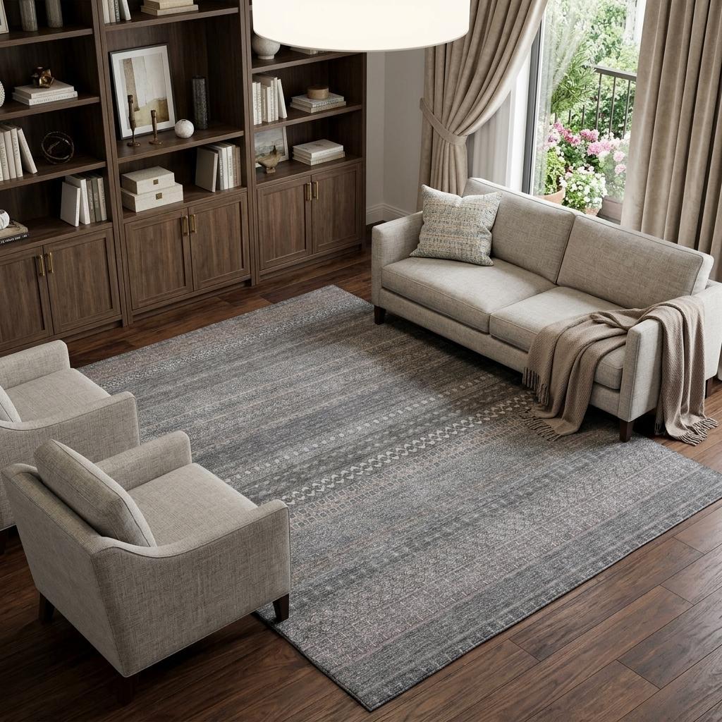 9' X 12' Gray And Charcoal Striped Shag Washable Area Rug With UV Protection - HomeRoots - Flyclothing LLC