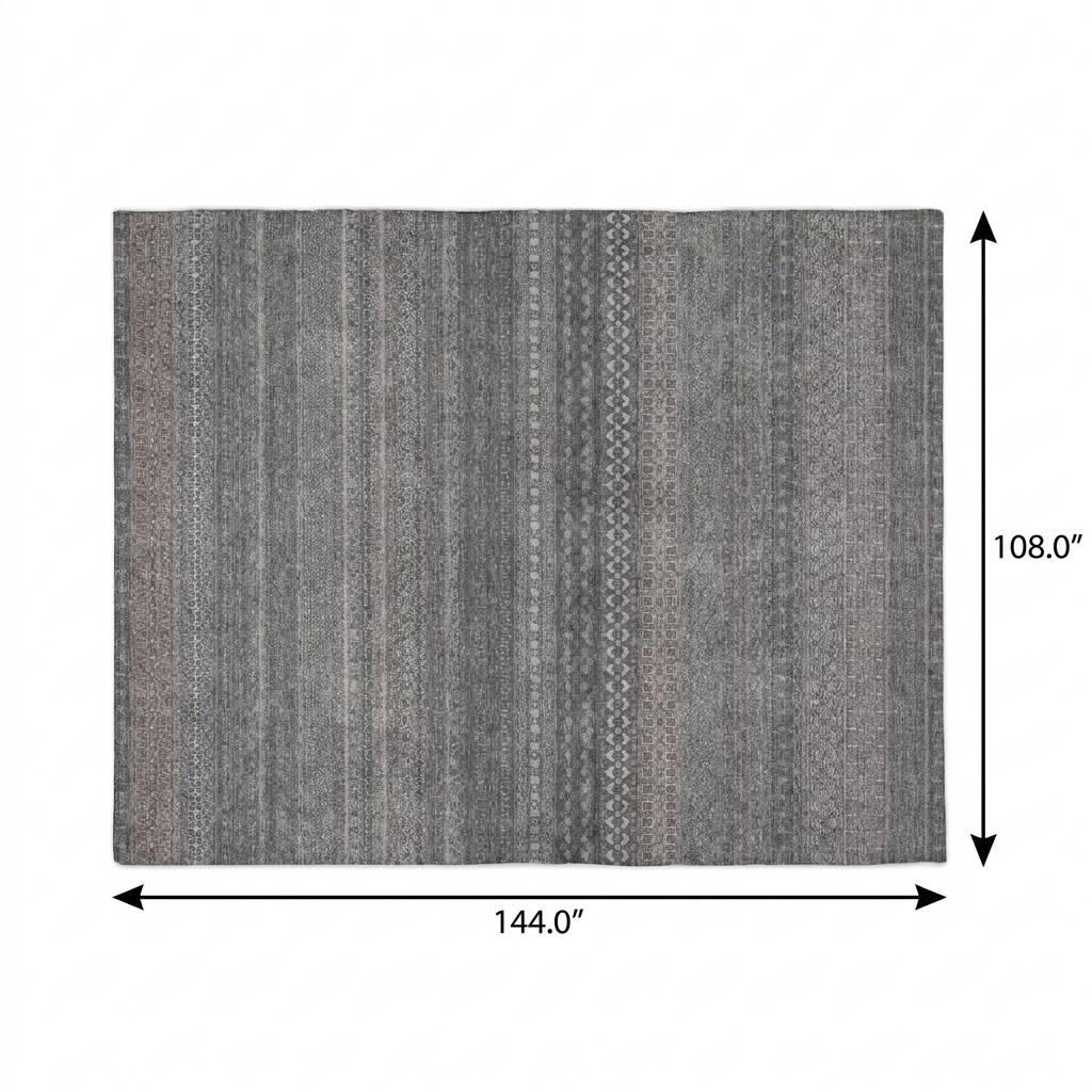 9' X 12' Gray And Charcoal Striped Shag Washable Area Rug With UV Protection - HomeRoots - Flyclothing LLC