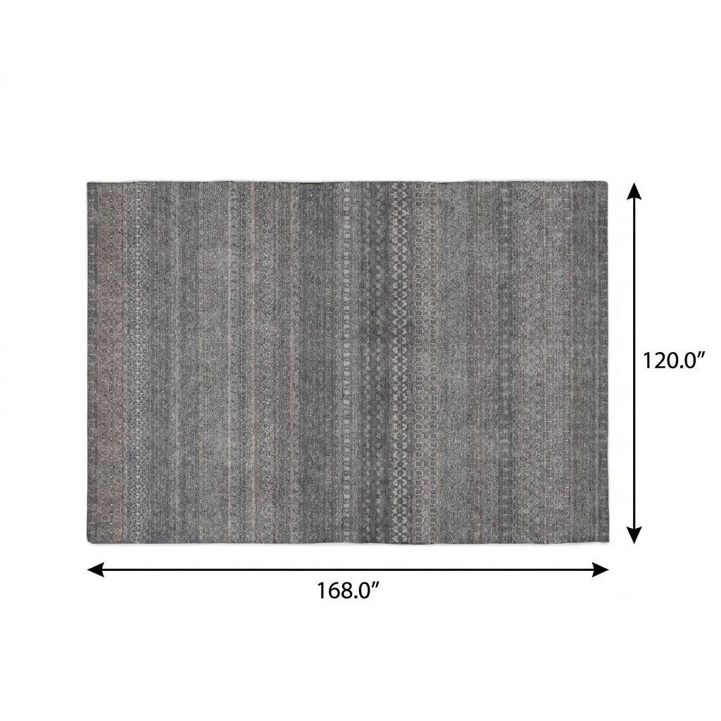 10' X 14' Gray And Charcoal Striped Shag Washable Area Rug With UV Protection - HomeRoots - Flyclothing LLC