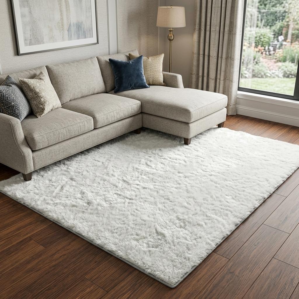 9' X 12' Ivory And Cream Striped Shag Washable Area Rug With UV Protection - HomeRoots - Flyclothing LLC
