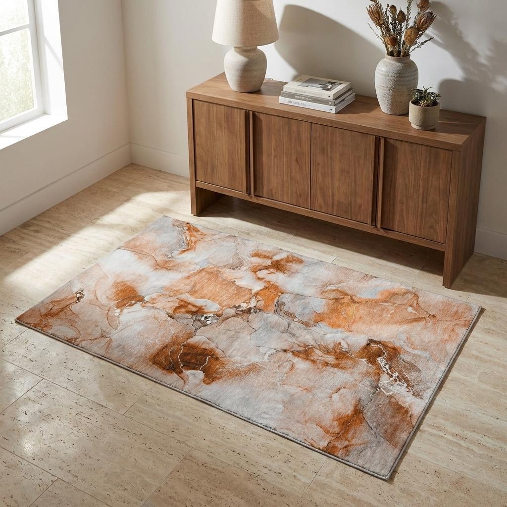 3' X 5' Orange And Terra Cotta Abstract Shag Washable Area Rug With UV Protection - HomeRoots - Flyclothing LLC