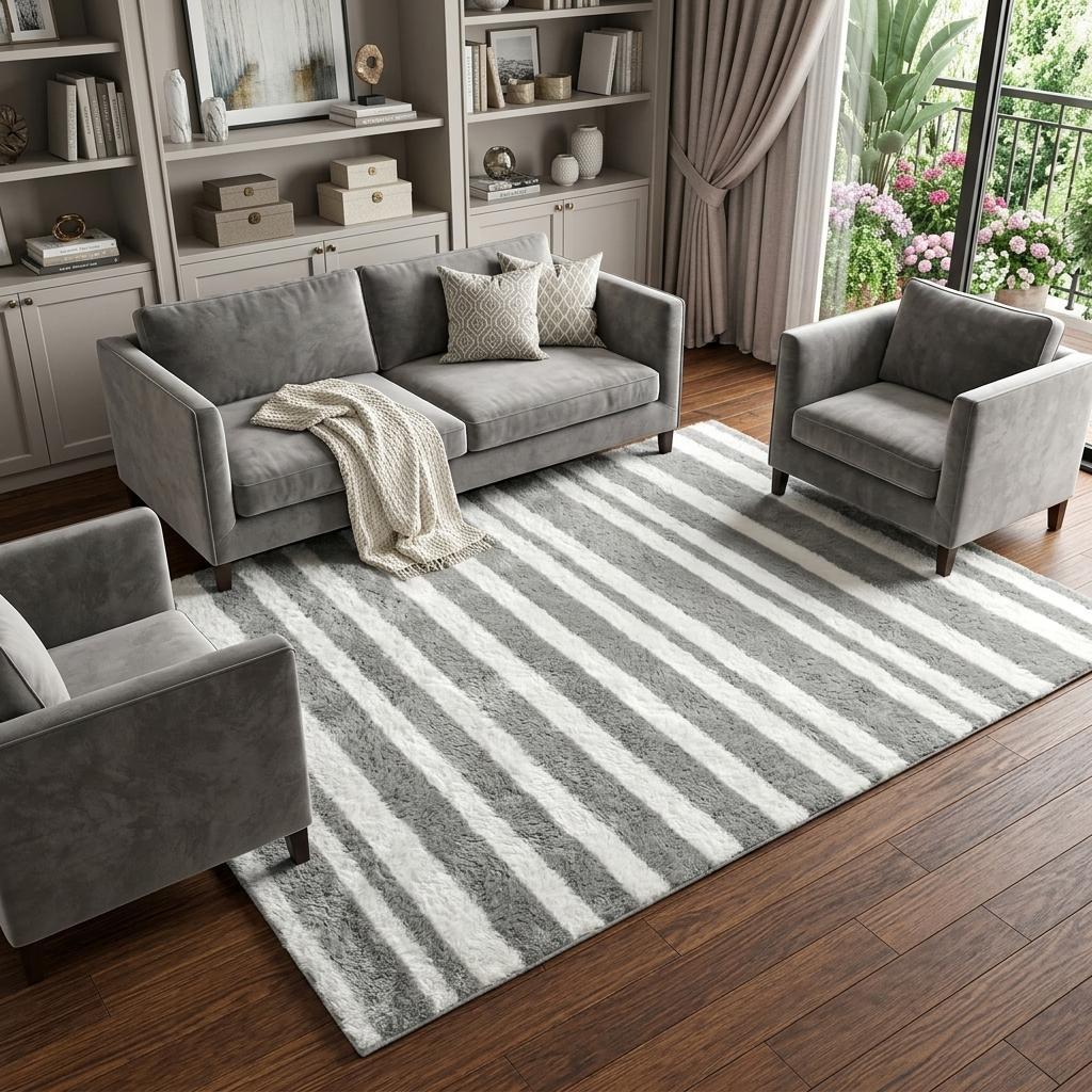 10' X 14' Ivory And Cream Striped Shag Washable Area Rug With UV Protection - HomeRoots - Flyclothing LLC