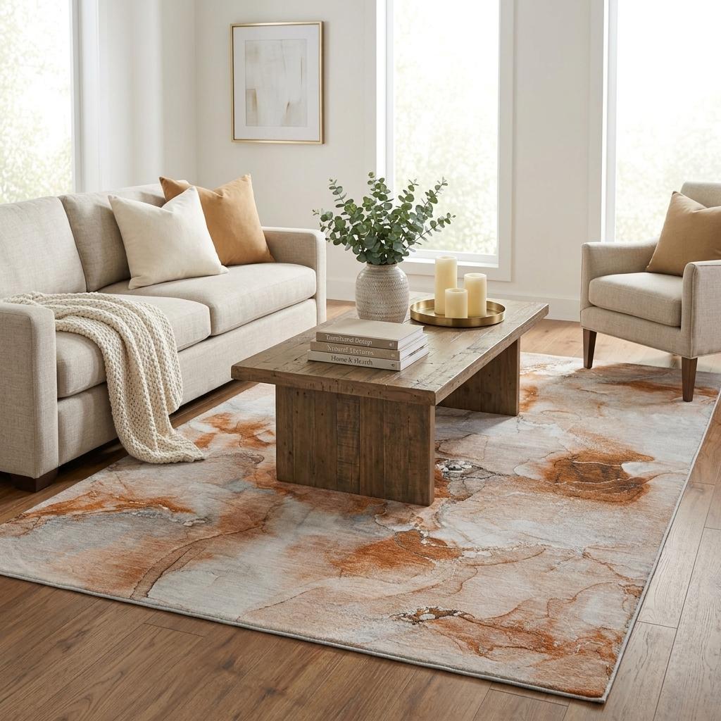 5' X 8' Orange And Terra Cotta Abstract Shag Washable Area Rug With UV Protection - HomeRoots - Flyclothing LLC