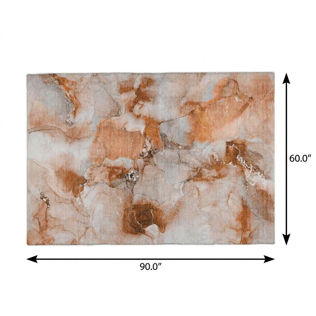 5' X 8' Orange And Terra Cotta Abstract Shag Washable Area Rug With UV Protection - HomeRoots - Flyclothing LLC