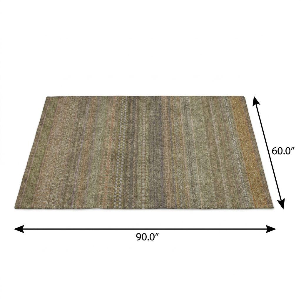 5' X 8' Khaki And Gray Striped Shag Washable Area Rug With UV Protection - HomeRoots - Flyclothing LLC