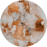8' Orange And Terra Cotta Abstract Shag Washable Round Rug With UV Protection - HomeRoots - Flyclothing LLC