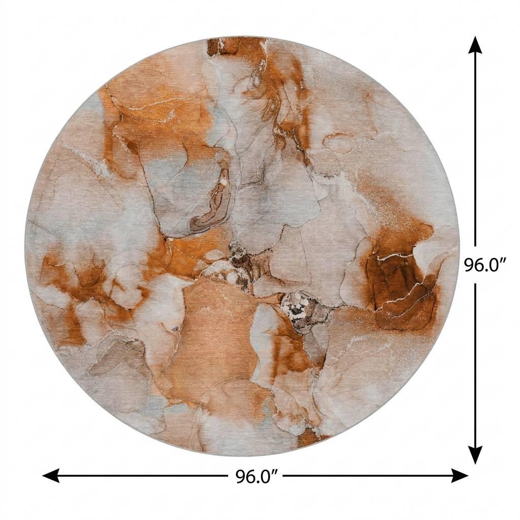 8' Orange And Terra Cotta Abstract Shag Washable Round Rug With UV Protection - HomeRoots - Flyclothing LLC