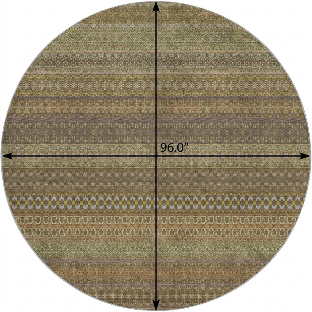 8' Khaki And Gray Striped Shag Washable Round Rug With UV Protection - HomeRoots - Flyclothing LLC