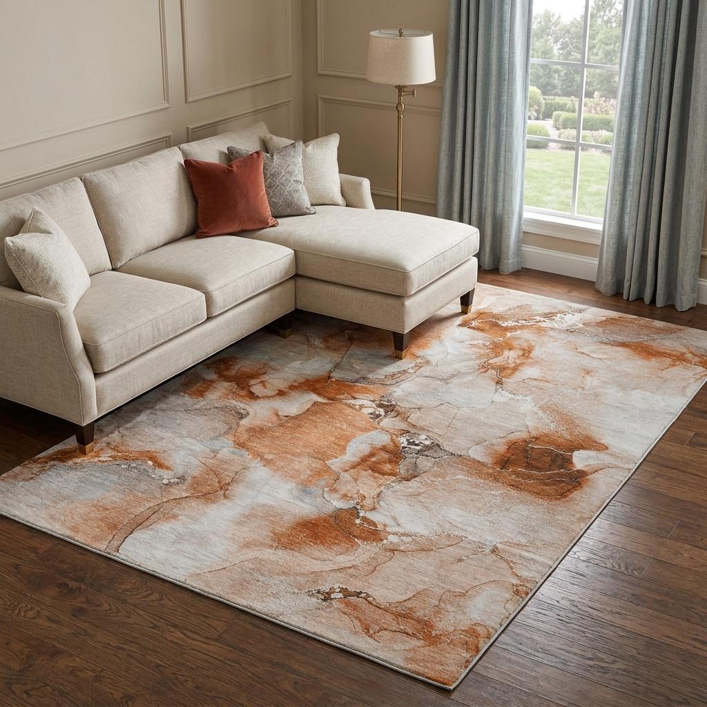 8' X 10' Orange And Terra Cotta Abstract Shag Washable Area Rug With UV Protection - HomeRoots - Flyclothing LLC