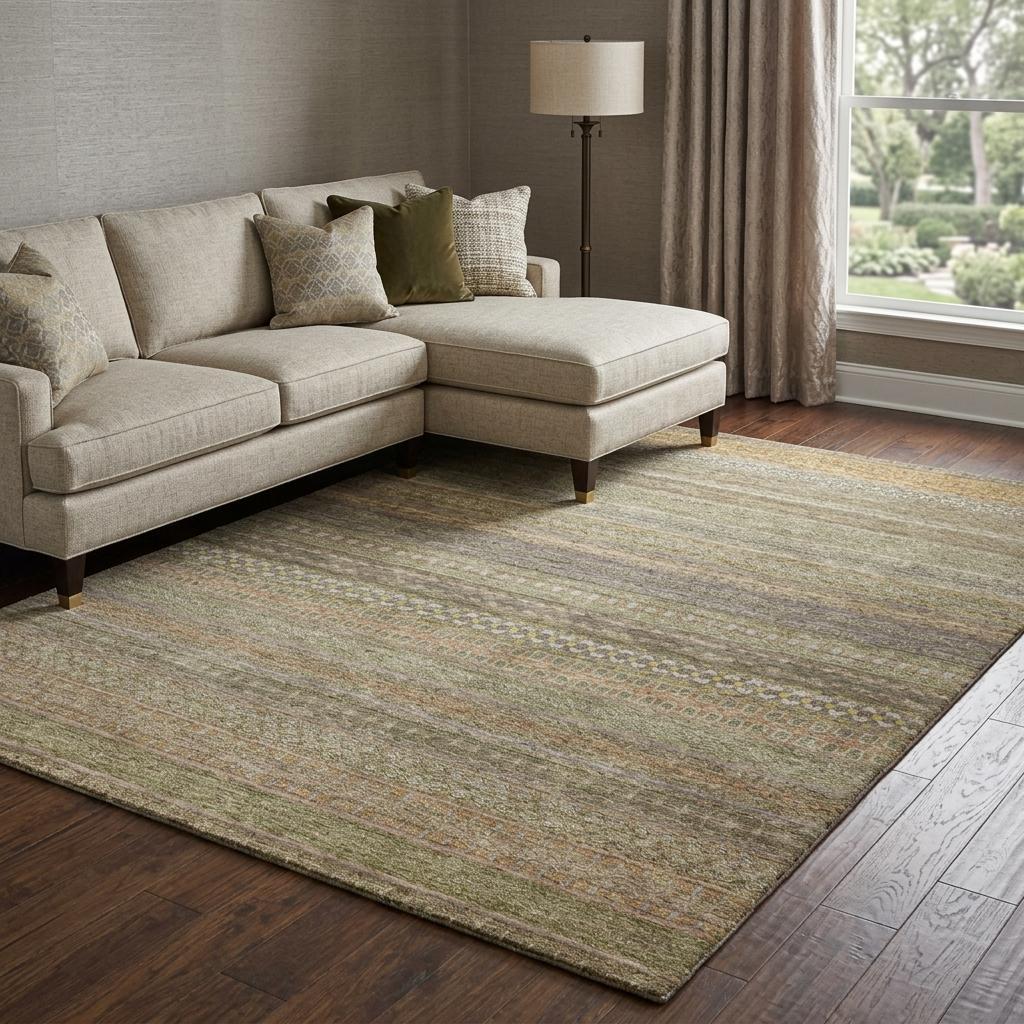 8' X 10' Khaki And Gray Striped Shag Washable Area Rug With UV Protection - HomeRoots - Flyclothing LLC
