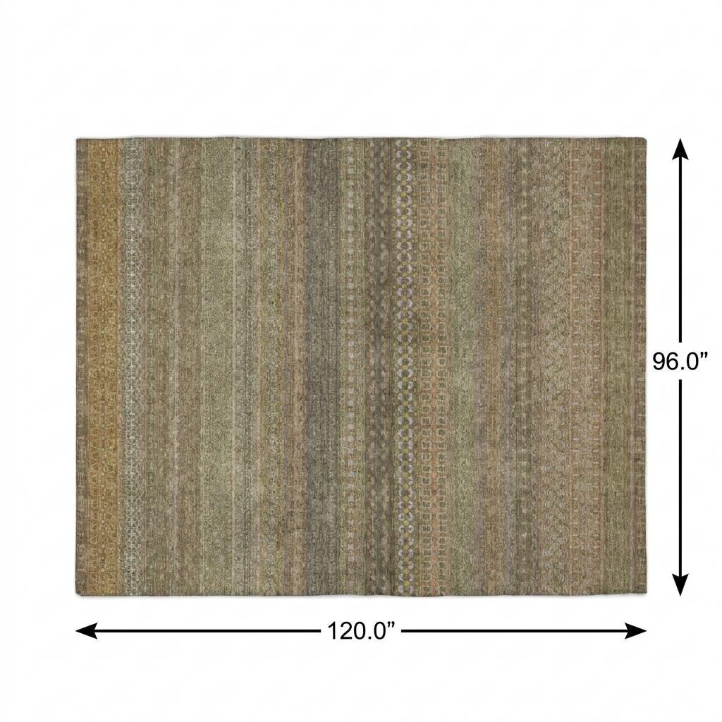 8' X 10' Khaki And Gray Striped Shag Washable Area Rug With UV Protection - HomeRoots - Flyclothing LLC