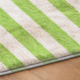 8' Lime Green And Ivory Striped Shag Washable Round Rug With UV Protection - HomeRoots - Flyclothing LLC