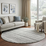 8' Lime Green And Ivory Striped Shag Washable Round Rug With UV Protection - HomeRoots - Flyclothing LLC