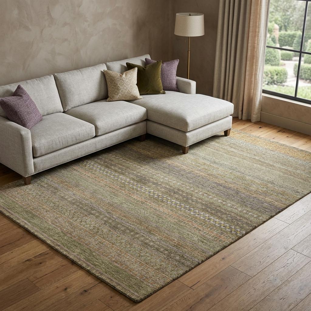 9' X 12' Khaki And Gray Striped Shag Washable Area Rug With UV Protection - HomeRoots - Flyclothing LLC