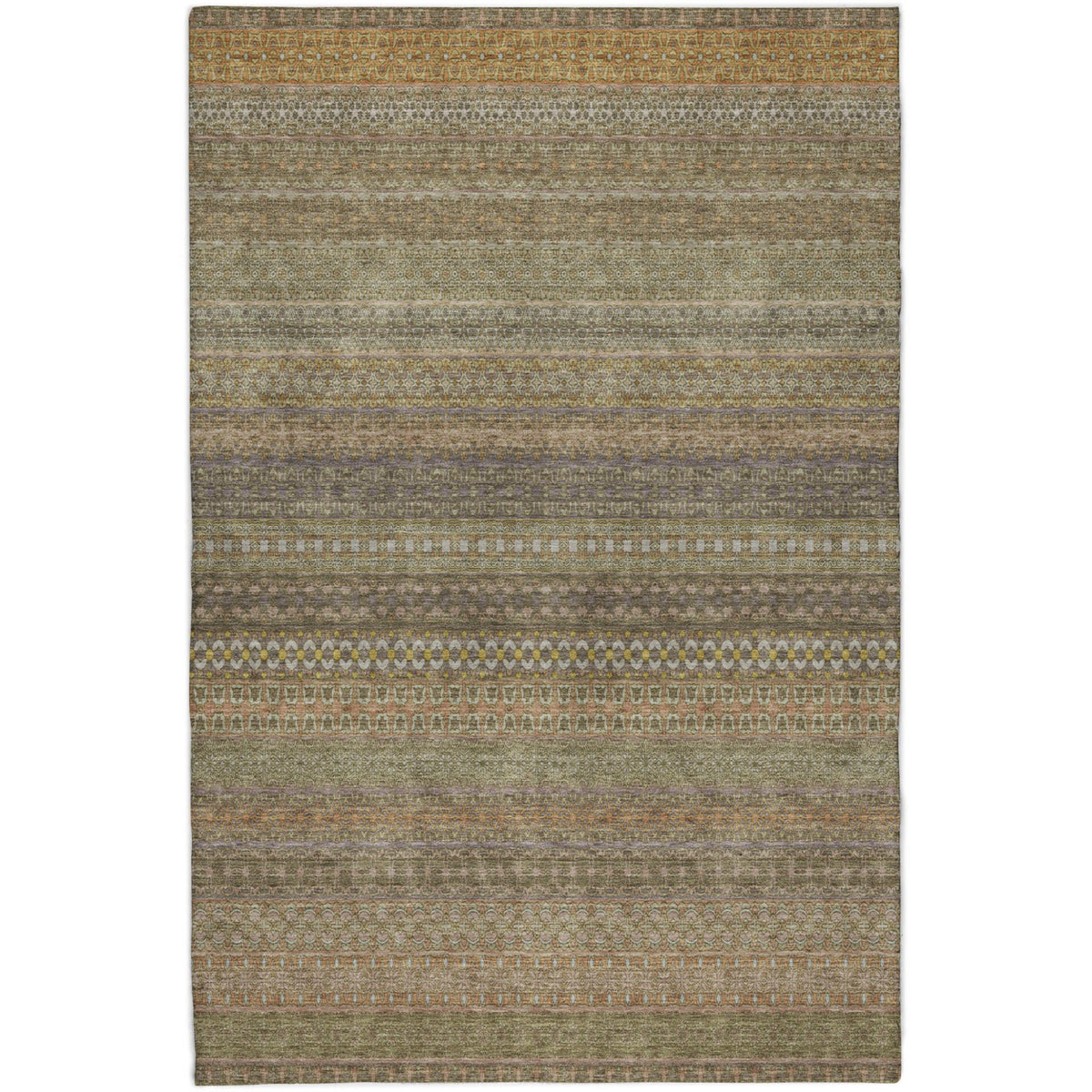 9' X 12' Khaki And Gray Striped Shag Washable Area Rug With UV Protection - HomeRoots - Flyclothing LLC