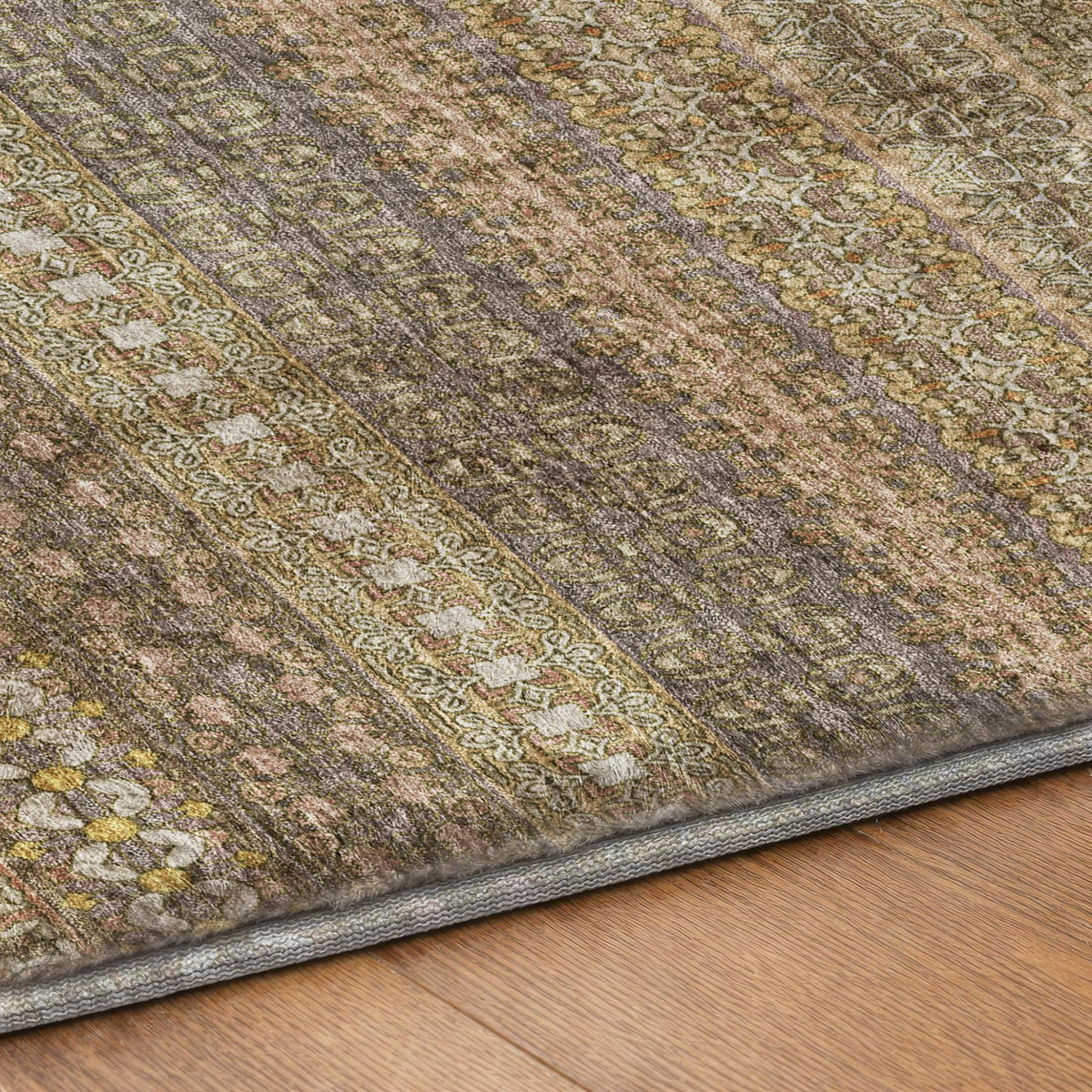 9' X 12' Khaki And Gray Striped Shag Washable Area Rug With UV Protection - HomeRoots - Flyclothing LLC
