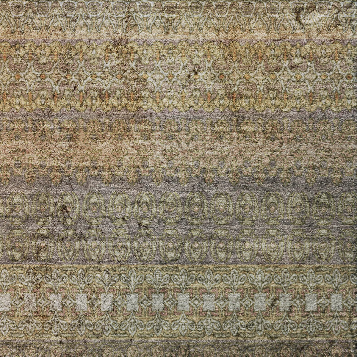 9' X 12' Khaki And Gray Striped Shag Washable Area Rug With UV Protection - HomeRoots - Flyclothing LLC