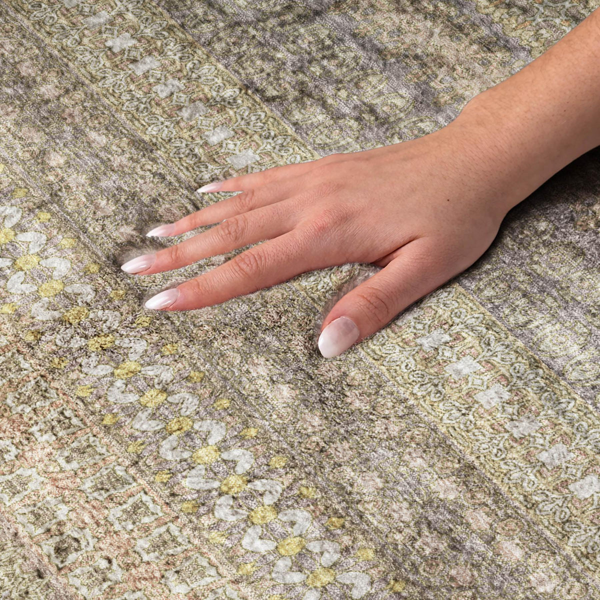 9' X 12' Khaki And Gray Striped Shag Washable Area Rug With UV Protection - HomeRoots - Flyclothing LLC