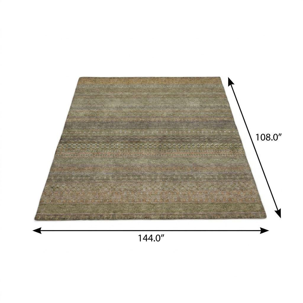 9' X 12' Khaki And Gray Striped Shag Washable Area Rug With UV Protection - HomeRoots - Flyclothing LLC