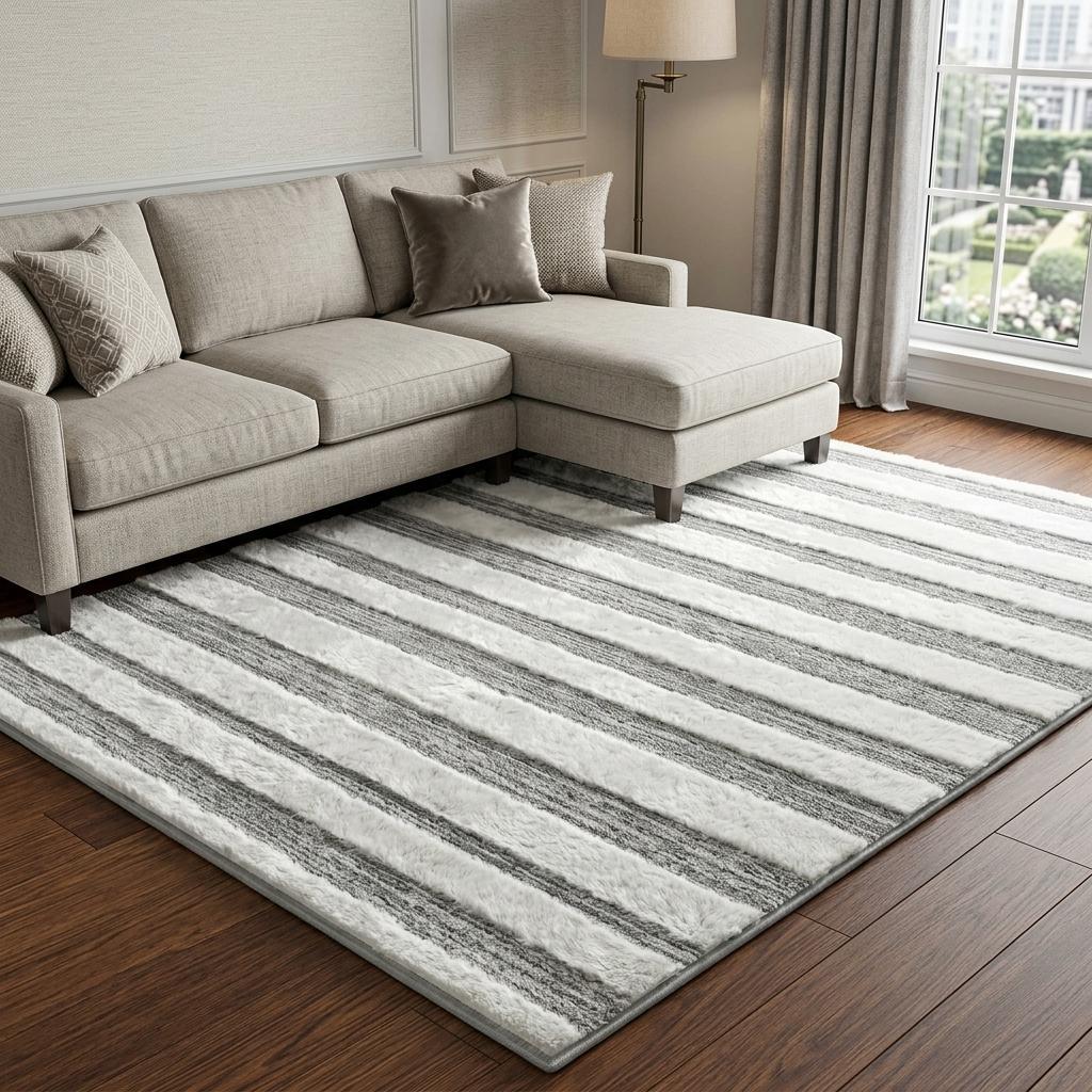 8' X 10' Lime Green And Ivory Striped Shag Washable Area Rug With UV Protection - HomeRoots - Flyclothing LLC