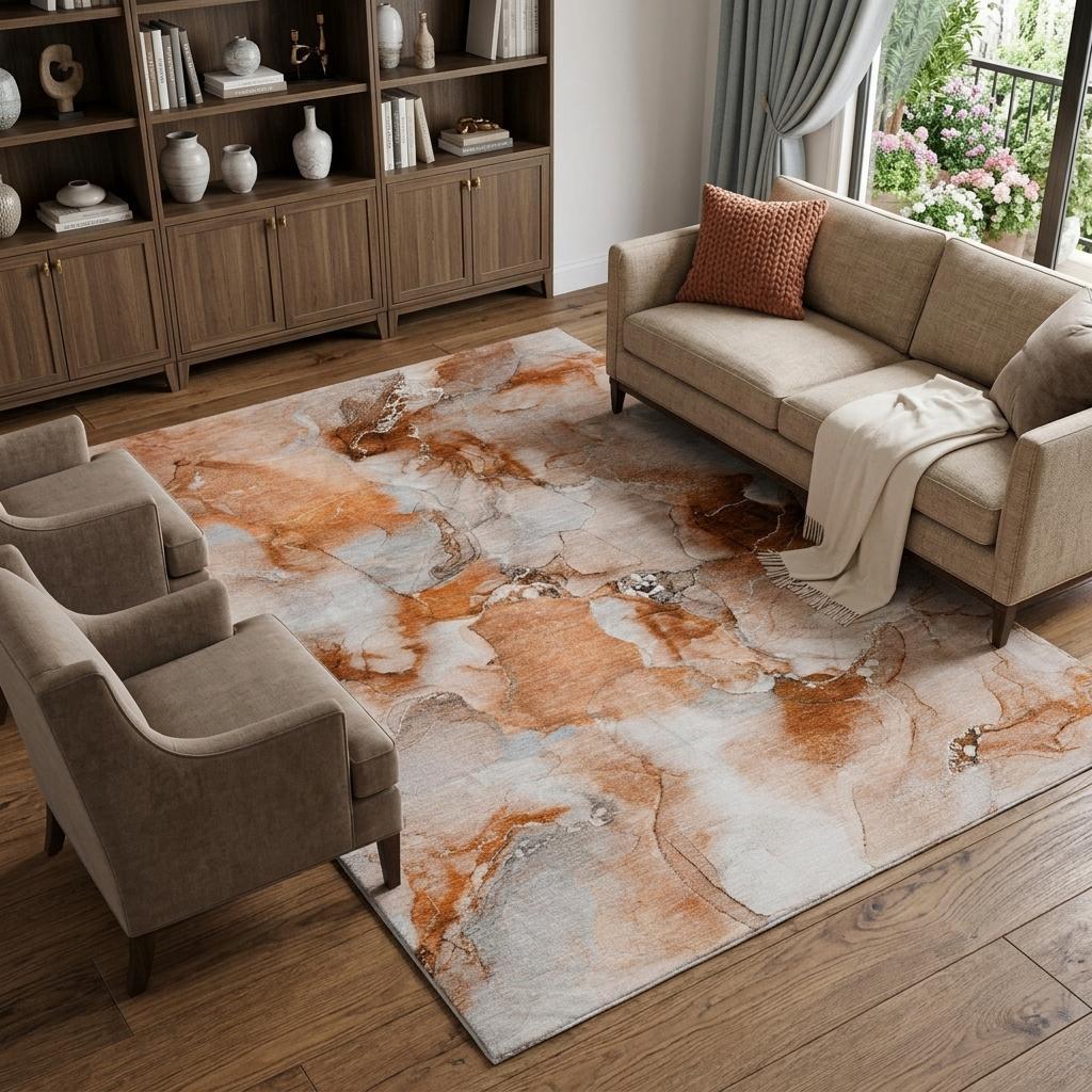 10' X 14' Orange And Terra Cotta Abstract Shag Washable Area Rug With UV Protection - HomeRoots - Flyclothing LLC