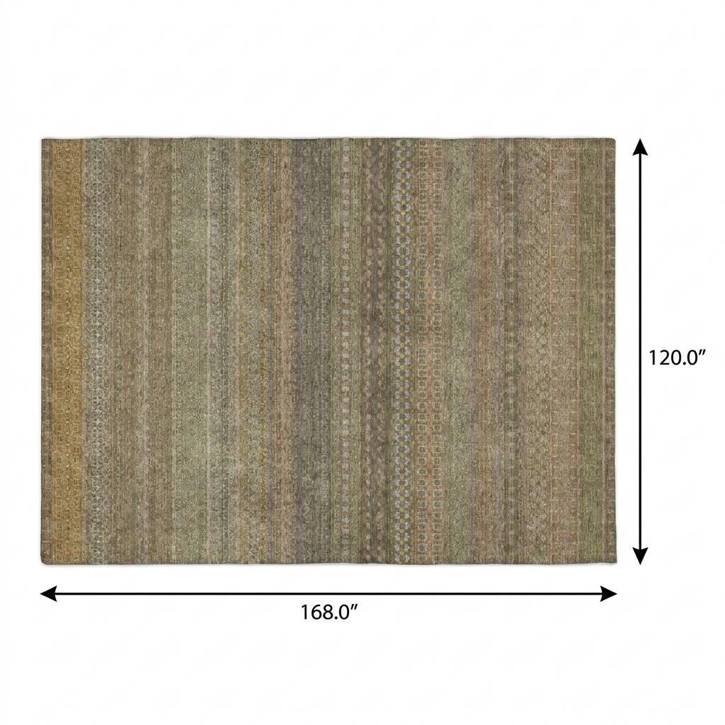 10' X 14' Khaki And Gray Striped Shag Washable Area Rug With UV Protection - HomeRoots - Flyclothing LLC