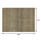 10' X 14' Khaki And Gray Striped Shag Washable Area Rug With UV Protection - HomeRoots - Flyclothing LLC