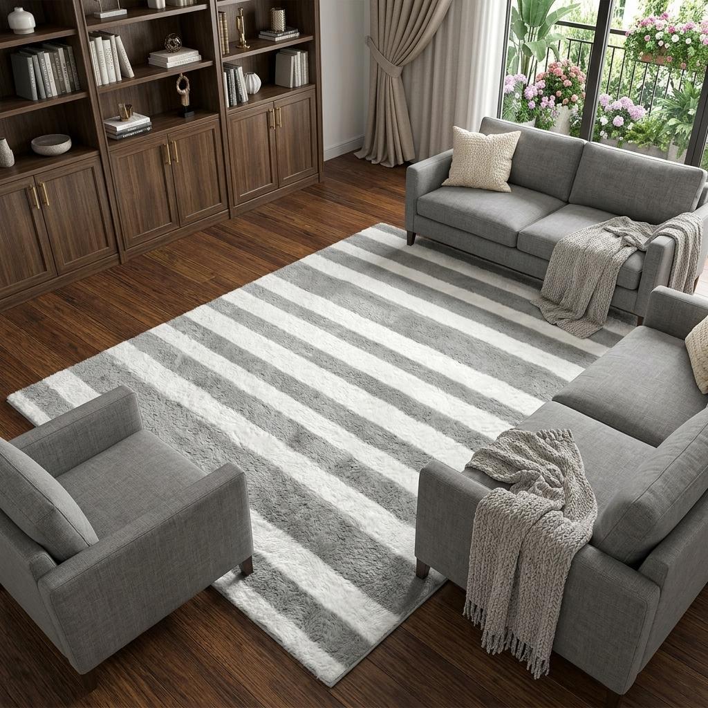 9' X 12' Lime Green And Ivory Striped Shag Washable Area Rug With UV Protection - HomeRoots - Flyclothing LLC
