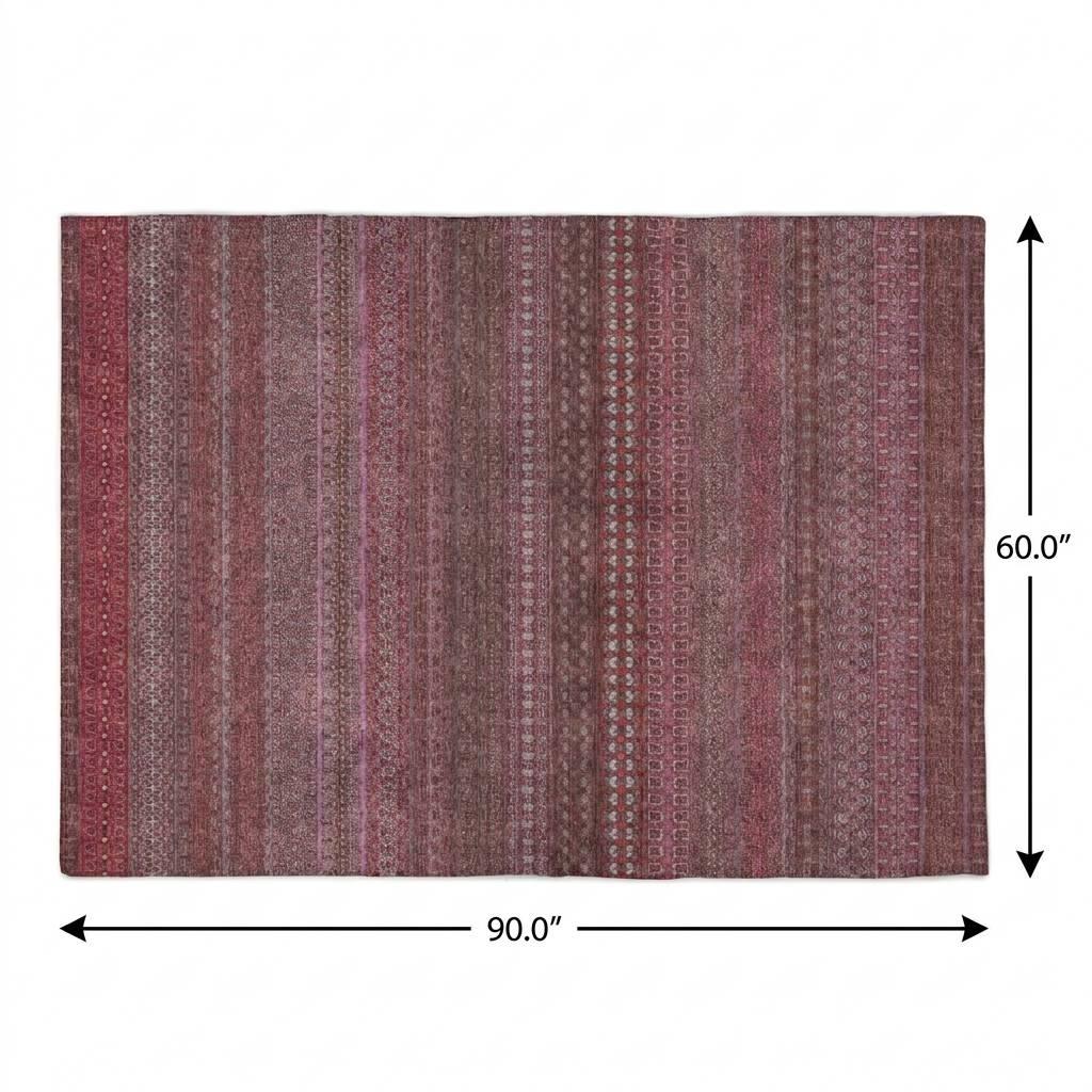 5' X 8' Merlot And Blush Striped Shag Washable Area Rug With UV Protection - HomeRoots - Flyclothing LLC