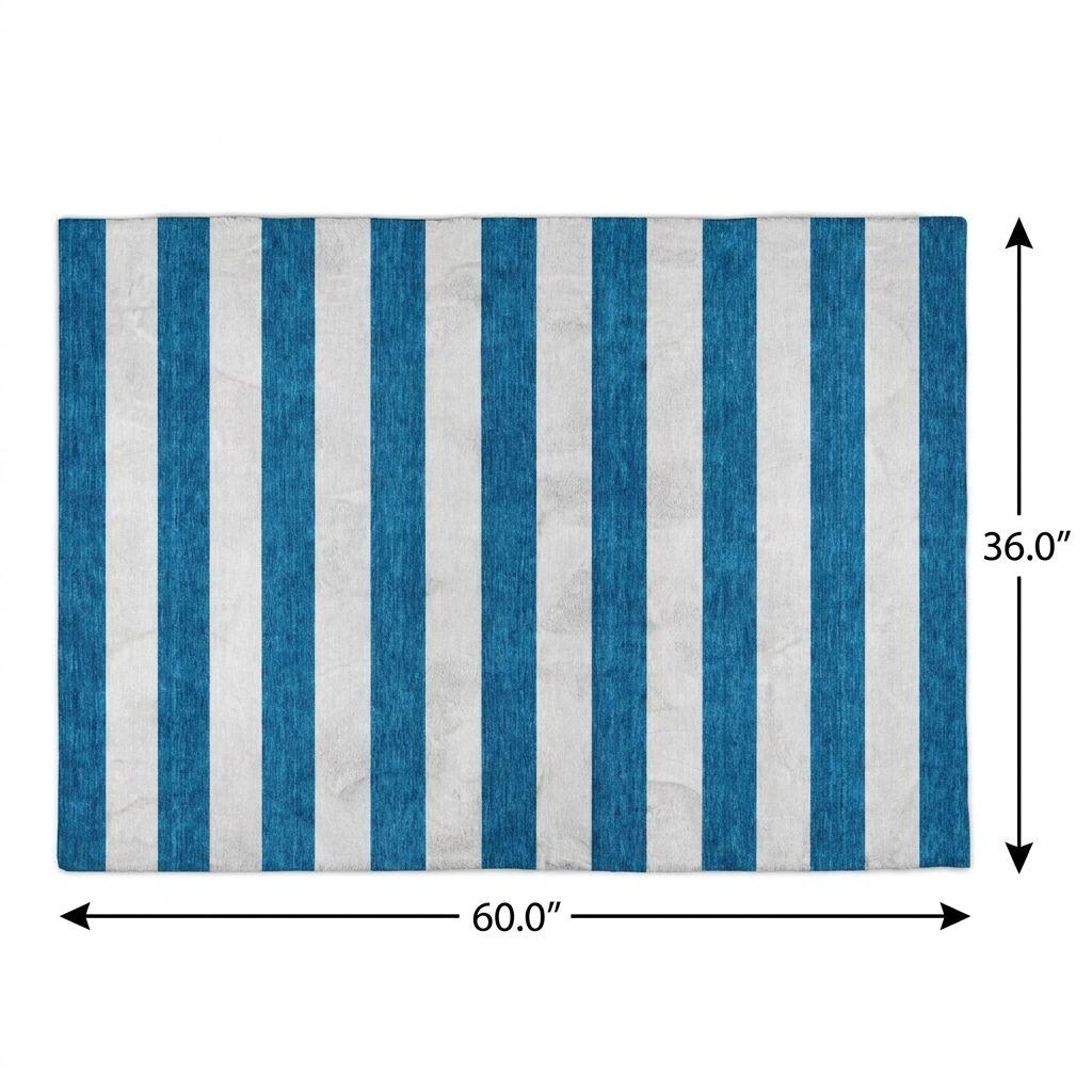 3' X 5' Navy Blue And Ivory Striped Shag Washable Area Rug With UV Protection - HomeRoots - Flyclothing LLC