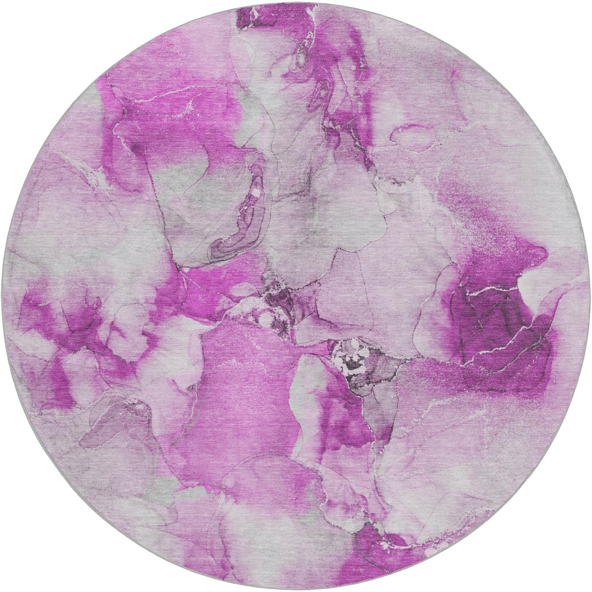 8' Pink And Blush Abstract Shag Washable Round Rug With UV Protection - HomeRoots - Flyclothing LLC